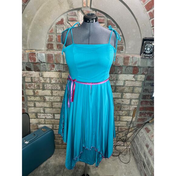 slip dress adjustable straps blue purple handkerchief hem - Picture 1 of 10